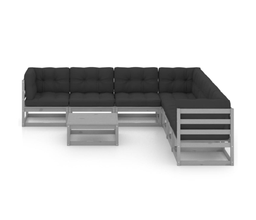 Set de muebles de jardín 8 pzas con cojines madera pino gris