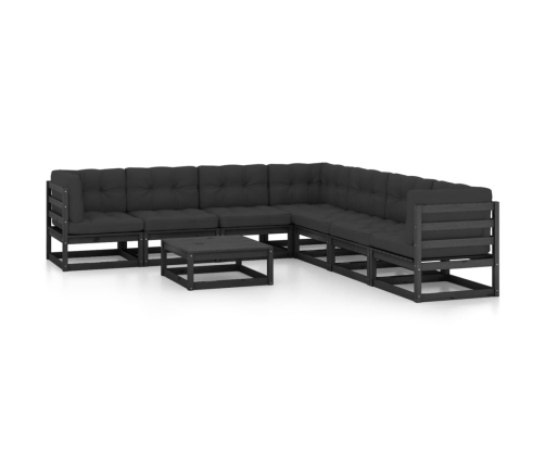 Set de muebles de jardín 8 pzas con cojines madera pino negro