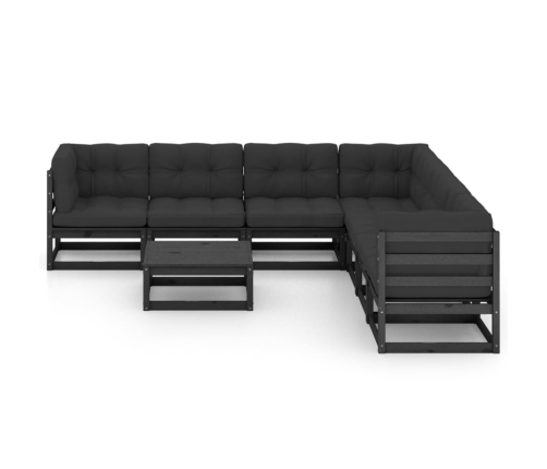 Set de muebles de jardín 8 pzas con cojines madera pino negro