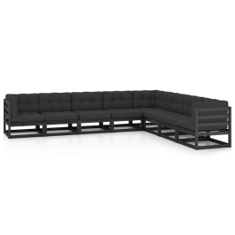 Set de muebles de jardín 8 pzas con cojines madera pino negro