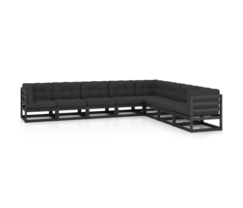 Set de muebles de jardín 8 pzas con cojines madera pino negro