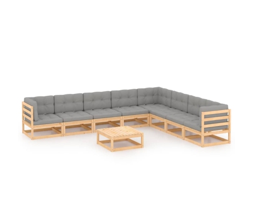 Juego de muebles de jardín 9 pzas y cojines madera maciza pino