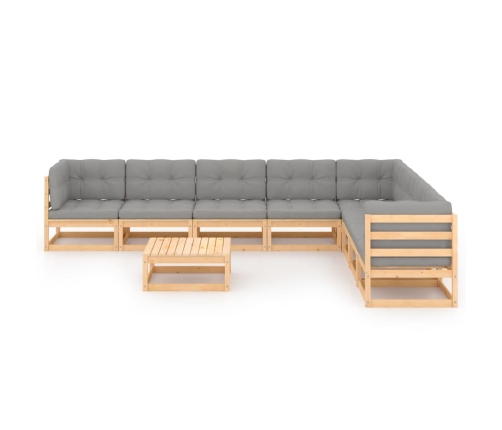 Juego de muebles de jardín 9 pzas y cojines madera maciza pino