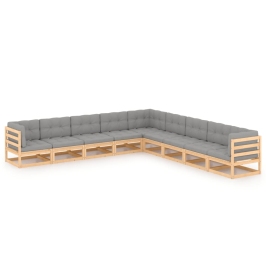 Juego de muebles de jardín 9 pzas y cojines madera maciza pino