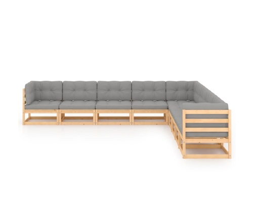 Juego de muebles de jardín 9 pzas y cojines madera maciza pino