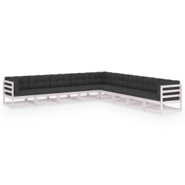 Set de muebles de jardín 9 pzas con cojines madera pino blanco