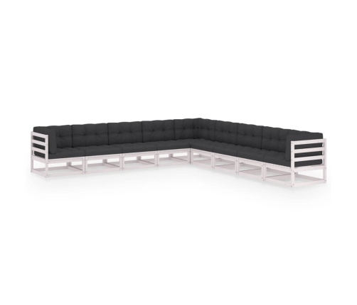 Set de muebles de jardín 9 pzas con cojines madera pino blanco
