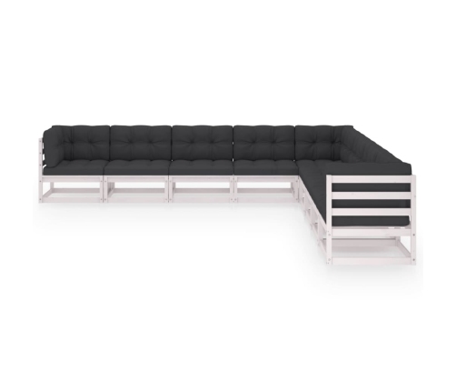 Set de muebles de jardín 9 pzas con cojines madera pino blanco