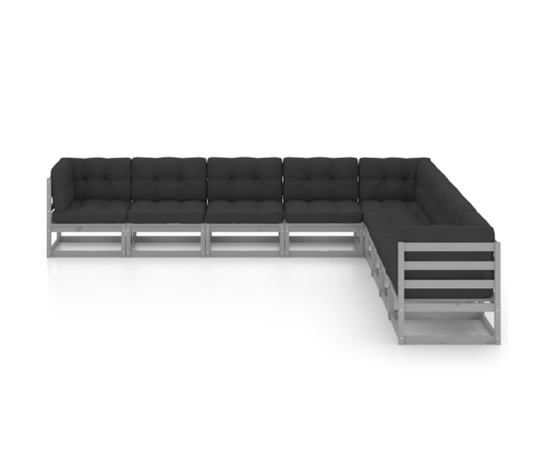 Set de muebles de jardín 9 pzas con cojines madera pino gris