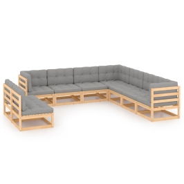 Juego de muebles de jardín 9 pzas y cojines madera maciza pino
