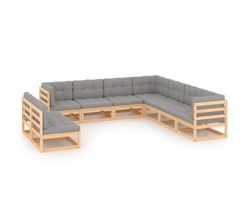 Juego de muebles de jardín 9 pzas y cojines madera maciza pino
