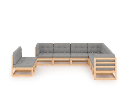 Juego de muebles de jardín 9 pzas y cojines madera maciza pino
