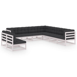 Set de muebles de jardín 9 pzas con cojines madera pino blanco