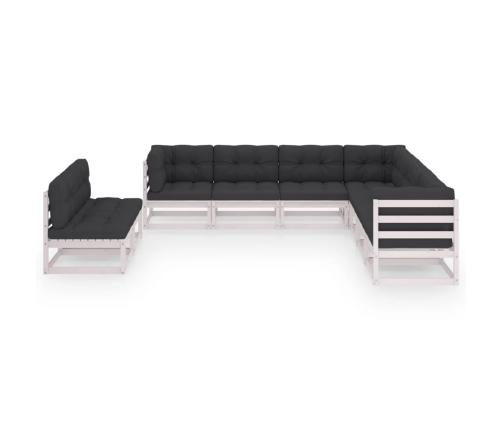 Set de muebles de jardín 9 pzas con cojines madera pino blanco