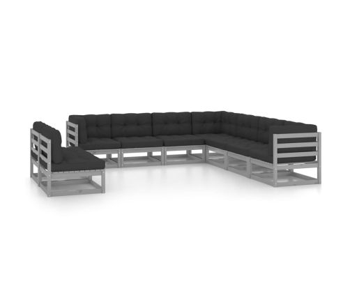 Set de muebles de jardín 9 pzas con cojines madera pino gris