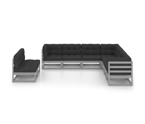 Set de muebles de jardín 9 pzas con cojines madera pino gris