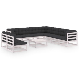 Set de muebles de jardín 10 pzas con cojines madera pino blanco