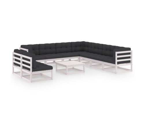 Set de muebles de jardín 10 pzas con cojines madera pino blanco