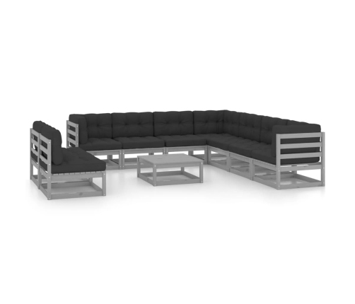 Set de muebles de jardín 10 pzas con cojines madera pino gris