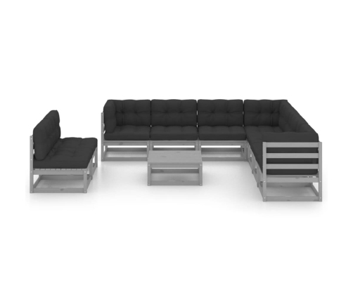 Set de muebles de jardín 10 pzas con cojines madera pino gris