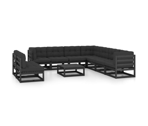 Set de muebles de jardín 10 pzas con cojines madera pino negro
