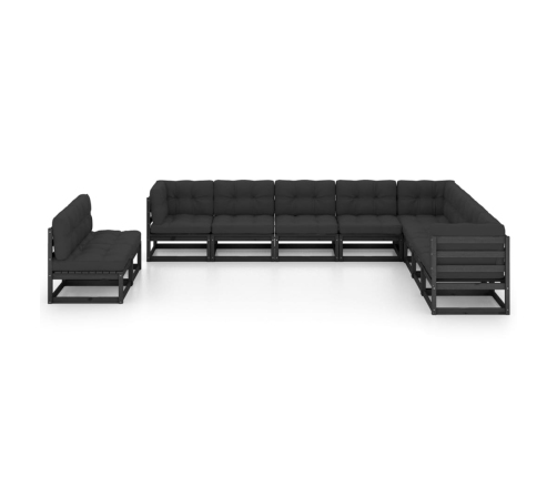 Set de muebles de jardín 10 pzas con cojines madera pino negro