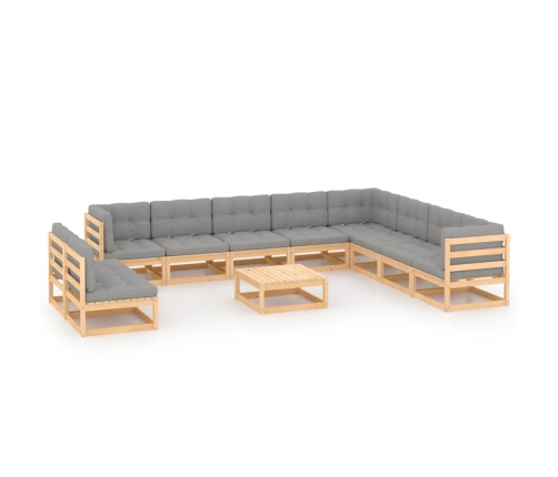 Juego de muebles de jardín 11 pzas y cojines madera maciza pino