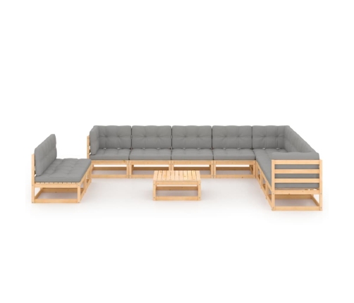 Juego de muebles de jardín 11 pzas y cojines madera maciza pino
