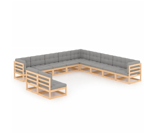 Juego de muebles de jardín 11 pzas y cojines madera maciza pino
