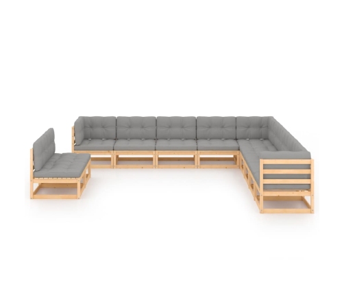 Juego de muebles de jardín 11 pzas y cojines madera maciza pino