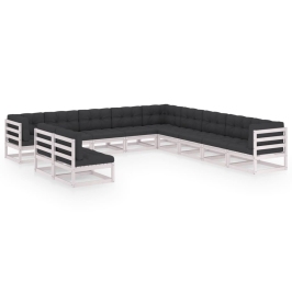 Set de muebles de jardín 11 pzas con cojines madera pino blanco