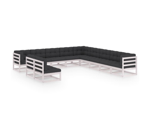 Set de muebles de jardín 11 pzas con cojines madera pino blanco