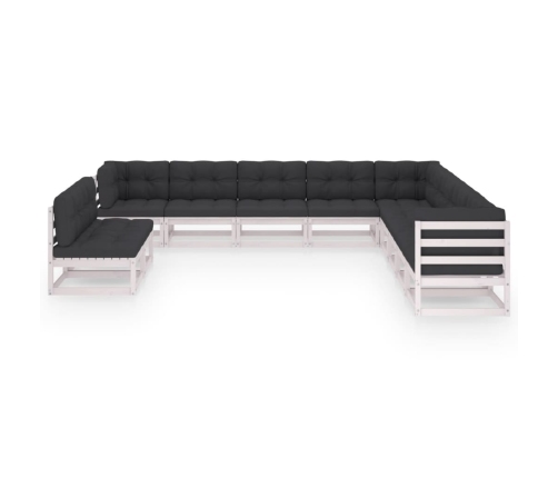 Set de muebles de jardín 11 pzas con cojines madera pino blanco