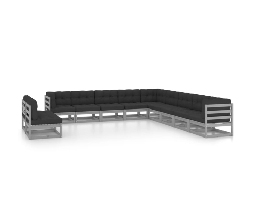 Set de muebles de jardín 11 pzas con cojines madera pino gris