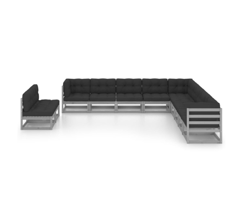 Set de muebles de jardín 11 pzas con cojines madera pino gris