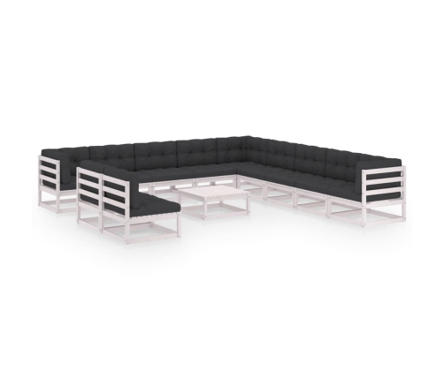 Set de muebles de jardín 12 pzas con cojines madera pino blanco