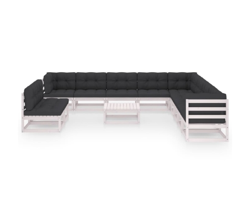 Set de muebles de jardín 12 pzas con cojines madera pino blanco