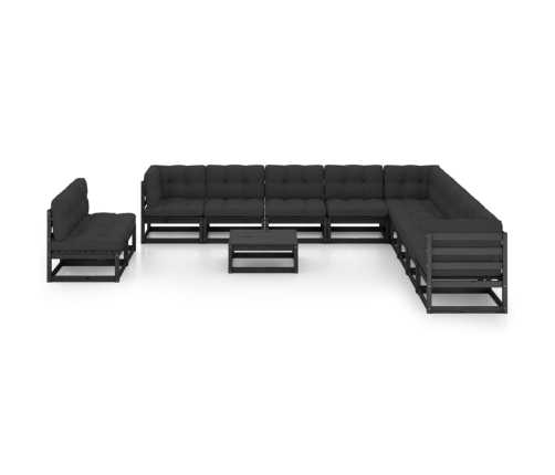 Set de muebles de jardín 12 pzas con cojines madera pino negro