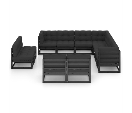 Set de muebles de jardín 11 pzas con cojines madera pino negro