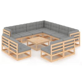 Juego de muebles de jardín 12 pzas y cojines madera maciza pino