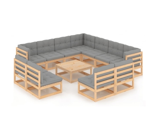 Juego de muebles de jardín 12 pzas y cojines madera maciza pino