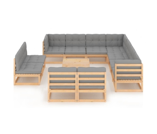 Juego de muebles de jardín 12 pzas y cojines madera maciza pino