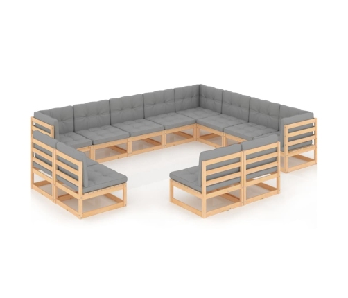 Juego de muebles de jardín 12 pzas y cojines madera maciza pino