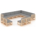 Juego de muebles de jardín 12 pzas y cojines madera maciza pino