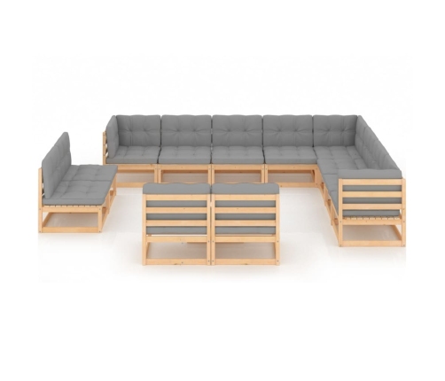Juego de muebles de jardín 12 pzas y cojines madera maciza pino