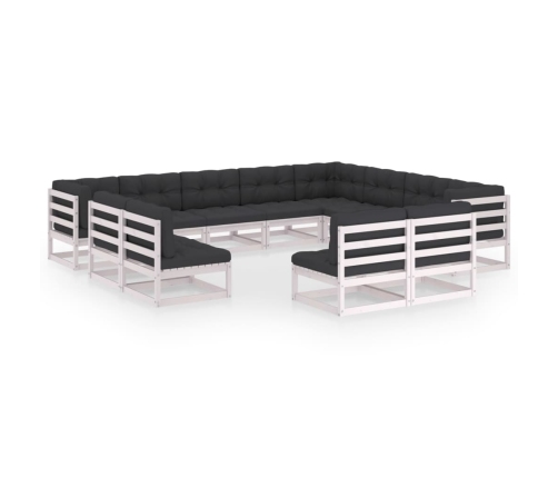 Set de muebles de jardín 12 pzas con cojines madera pino blanco