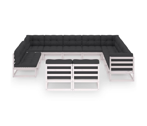 Set de muebles de jardín 12 pzas con cojines madera pino blanco