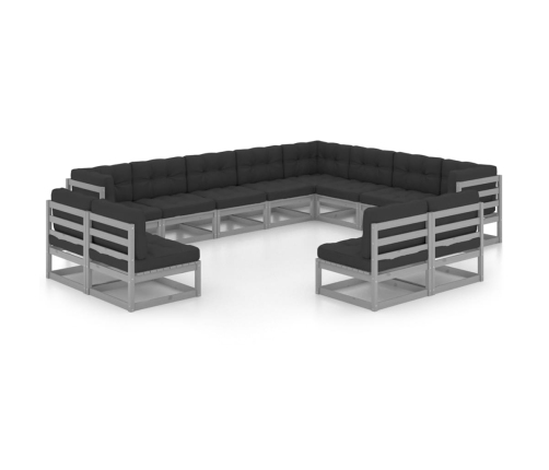 Set de muebles de jardín 12 pzas con cojines madera pino gris
