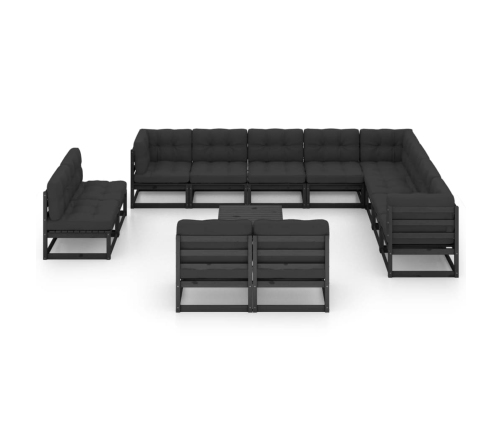 Set de muebles de jardín 13 pzas con cojines madera pino negro