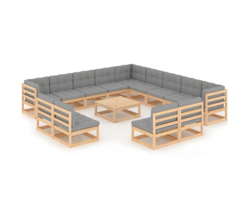 Juego de muebles de jardín 14 pzas y cojines madera maciza pino